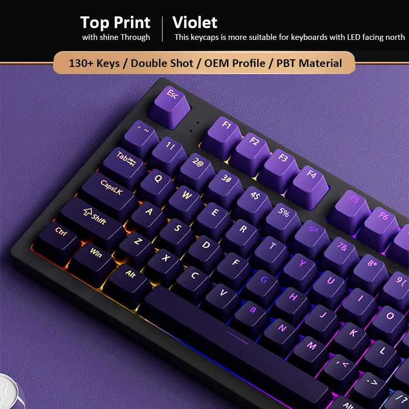 Gaming Keyboard Top - Niestandardowe Gradientowe Fioletowe Nakładki na Klawisze