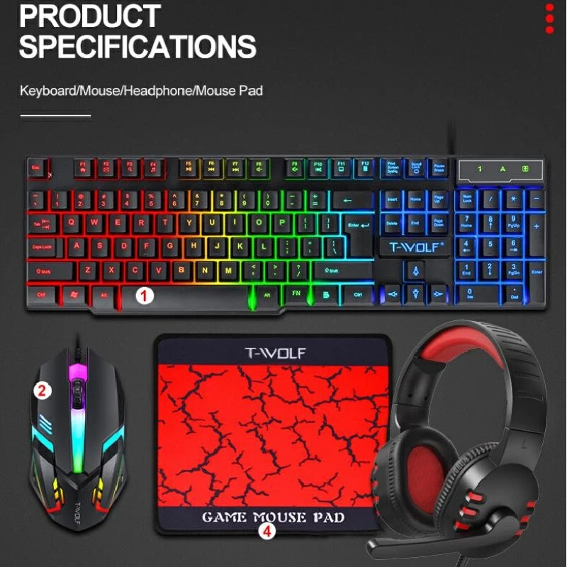 Gaming Keyboard Mouse And Headset Combo - Klawiatura Hiszpańska Rosyjska Układ Klawiszy Gamingowy