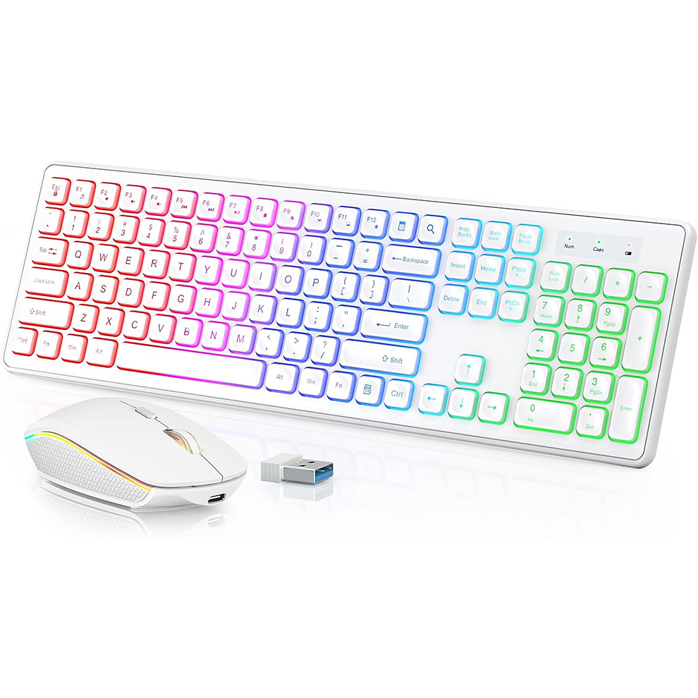 Gaming Keyboard And Mouse Wireless - Podświetlana bezprzewodowa klawiatura i mysz, ciche